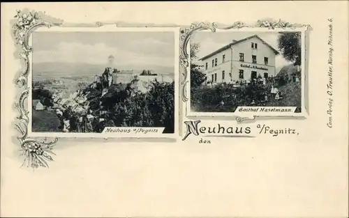 Ak Neuhaus an der Pegnitz Mittelfranken, Teilansicht, Burg, Gasthof Haselmann