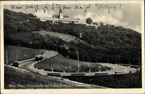 Ak Wien 19 Döbling Österreich, Neue Höhenstraße mit Gasthaus Kahlenberg