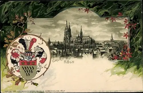 Passepartout Wappen Litho Köln am Rhein, Stadtansicht mit Dom