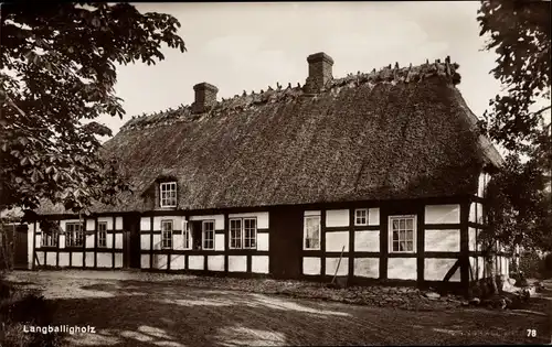 Ak Langballigholz Langballig in Schleswig Holstein, Fachwerkhaus mit Reetdach