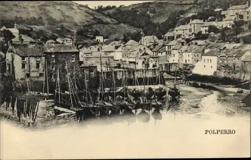 Ak Polperro Cornwall, Blick auf den Ort, Hafenpartie