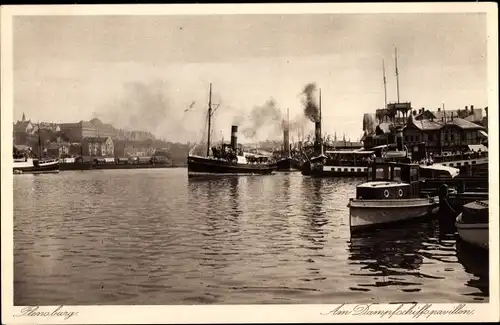 Ak Flensburg in Schleswig Holstein, Partie am Dampfschiffspavillon