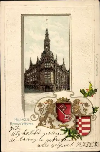 Präge Wappen Litho Hansestadt Bremen, Baumwollbörse