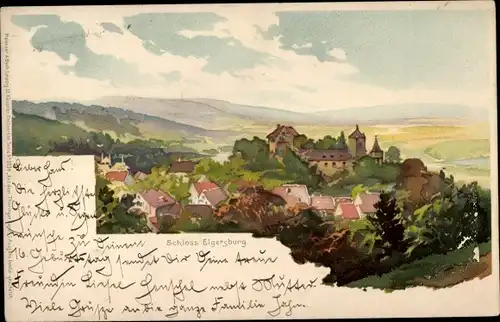 Litho Elgersburg in Thüringen, Blick auf den Ort mit Schloss