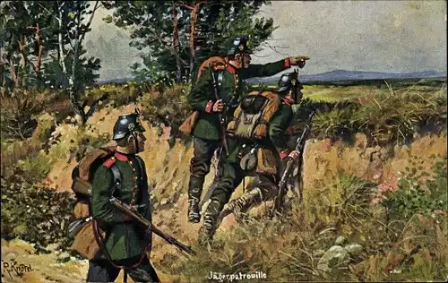 Künstler Ak Knötel, R., Jägerpatrouille, deutsche Soldaten
