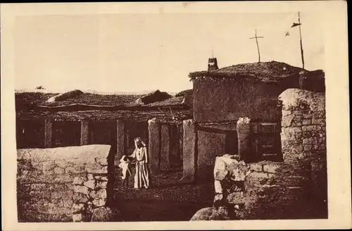 Ak Béni Abbès Algerien, Le Père de Foucauld devant son Ermitage