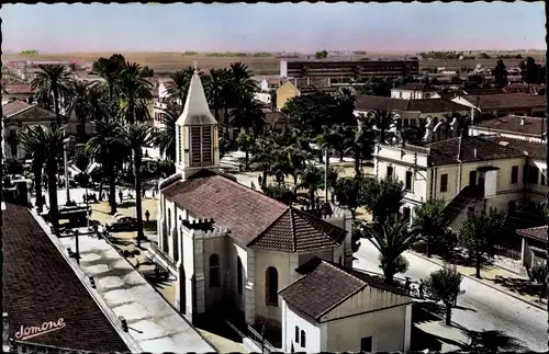 Ak Rouiba Algerien, Stadtzentrum mit Kirche