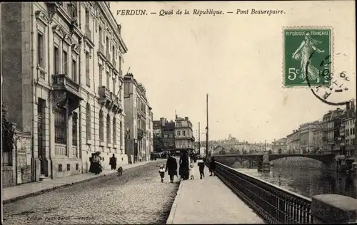 Ak Verdun Meuse, Quai de la Republique, Pont Beaurepaire