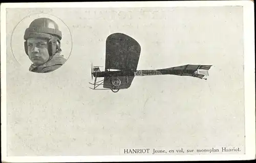 Ak Aviateur Hanriot jeune, en vol, sur monoplan Hanriot