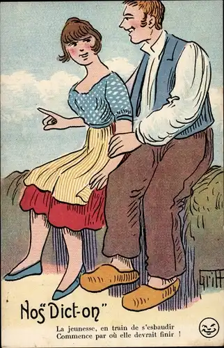Künstler Ak Griff, Nos Dict-on, La jeunesse, en train d'esbaudir
