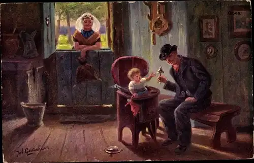 Künstler Ak Gerstenhauer, Johann Georg, Familie in niederländischen Trachten
