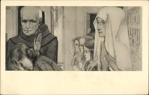 Künstler Ak Toorop, J., Fragment uit 't Offer No. 3, Kinder, Geistlicher