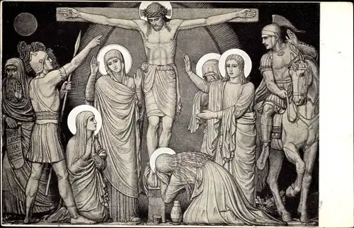 Künstler Ak Kreuzwegstation der Marienkirche Stuttgart, Jesus, Kreuzigung, Soldaten