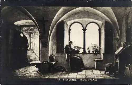 Künstler Ak Hoesslin, G. v., Geigenspieler, Geistlicher