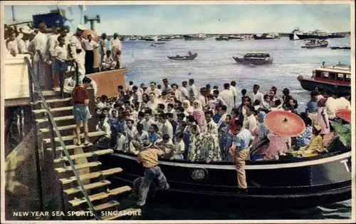 Ak Singapore Singapur, New Year Sea Sports, Menschen auf einem Boot zu Neujahr
