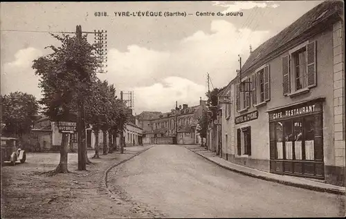 Ak Yvre l´Évêque Sarthe, Centre du Bourg, Café Restaurant