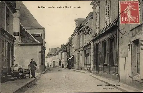 Ak Ballon Sarthe, Centre de la Rue Principale