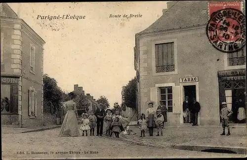 Ak Parigné l´Évêque Sarthe, Route de Brette, Geschäft, Hotel