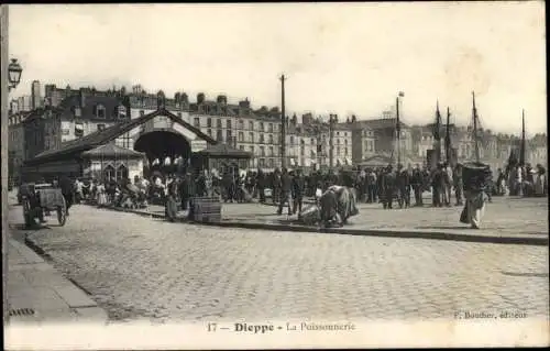 Ak Dieppe Seine Maritime, La Poissonnerie, Fischmarkt