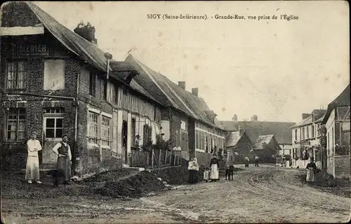 Ak Sigy Seine et Marne, Grande Rue, vue prise de l'Église