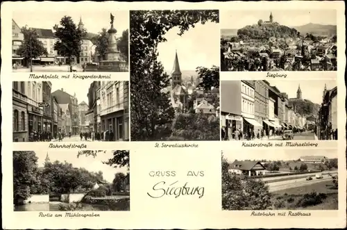 Ak Siegburg im Rhein Sieg Kreis, St. Servatiuskirche, Kaiserstraße, Autobahnrasthaus, Markptlatz