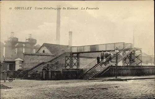 Ak Couillet Charleroi Hennegau, Usine Métallurgique du Hainaut, La Passerelle