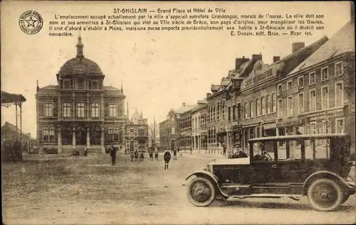 Ak Saint Ghislain Wallonien Hennegau, Grand Place et l'Hotel de Ville, Oldtimer