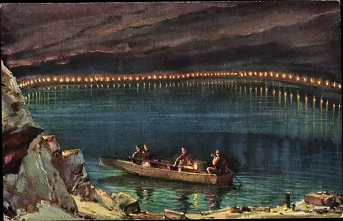 Ak Berchtesgaden in Oberbayern, Salzsee im Salzbergwerk, Bootsleute