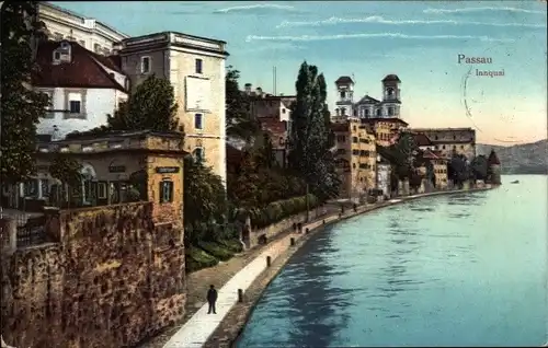 Ak Passau Niederbayern, Innquai, Häuser, Promenade