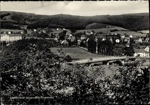 Ak Oeventrop Arnsberg im Sauerland, Gesamtansicht mit Brücke