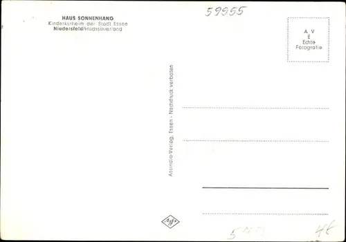 Ak Niedersfeld Winterberg im Sauerland, Haus Sonnenhang, Kinderkurheim der Stadt Essen