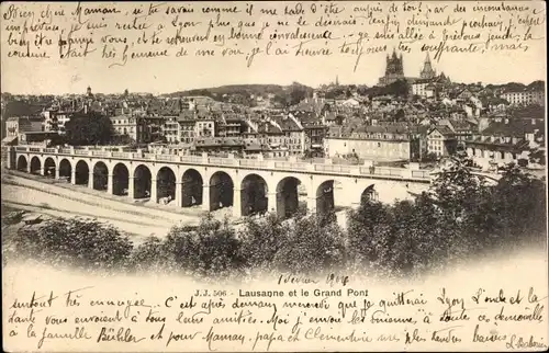 Ak Lausanne Kanton Waadt, Stadt und die Große Brücke, Le Grand Pont