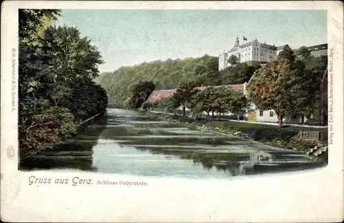 Ak Gera Thüringen, Schloss Osterstein, Flusspartie