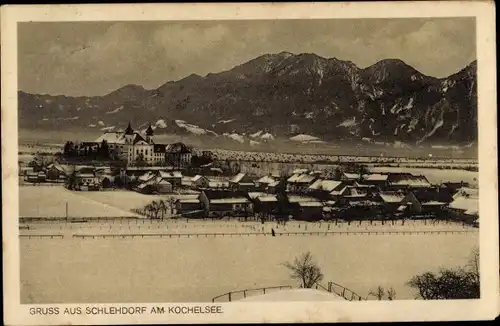 Ak Schlehdorf am Kochelsee Oberbayern, Panorama bei Schnee im Winter