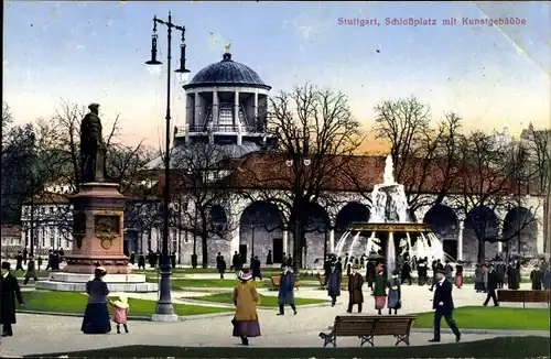 Ak Stuttgart in Württemberg, Schlossplatz mit Kunstgebäude, Springbrunnen