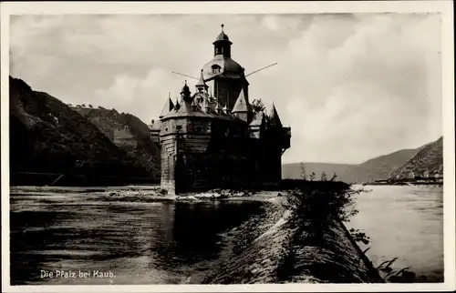 Ak Caub Kaub am Rhein, die Pfalz, Pfalzgrafenstein von Bord des Niederländer Dampfer Wilhemina