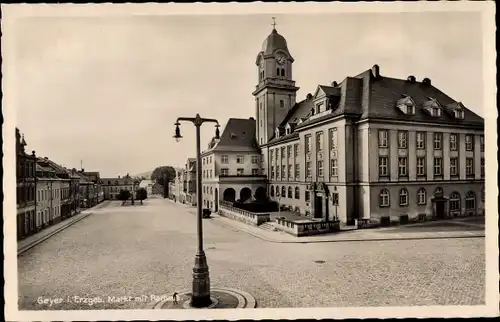 Ak Geyer im Erzgebirge Sachsen, Markt mit Rathaus