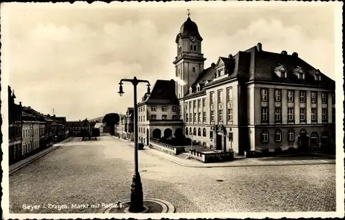 Ak Geyer im Erzgebirge Sachsen, Markt mit Rathaus