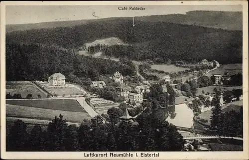 Ak Neumühle Greiz an der Elster, Totale, Cafe Rohleder, Ort