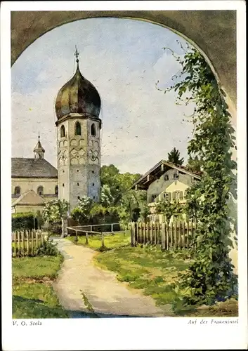 Künstler Ak V. O. Stolz, Fraueninsel Chiemsee Oberbayern, Partie am Kloster