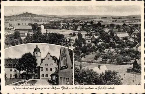 Ak Helmsdorf Stolpen in Sachsen, Gesamtansicht, Burgruine, Erholungsheim und Bäckerschule