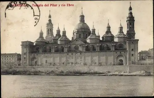 Ak Zaragoza Saragossa Aragonien, Templo del Pilar y rio Ebro