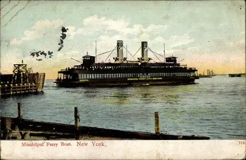 Ak Brooklyn New York City USA, Municipal Ferry Boat