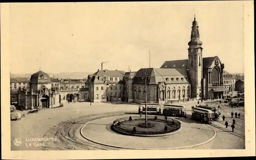 Ak Luxemburg Luxembourg, Bahnhof, Tram