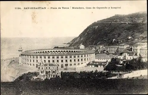 Ak San Sebastian Baskenland, Plaza de Toros, Matadero, Casa de Qquendo y hospital