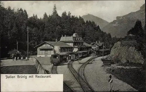 Ak Brünig Kanton Obwalden, Station mit Restaurant