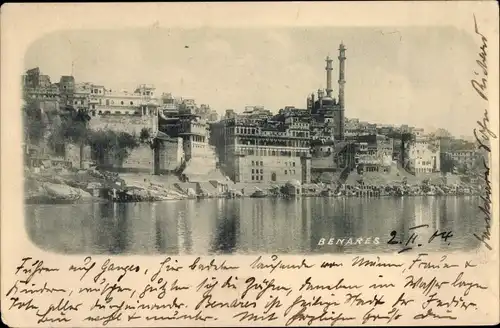 Ak Varanasi Benares Indien, Blick zur Stadt