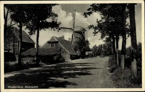 Ak Woudenberg Utrecht Niederlande, Straßenpartie, Windmühle