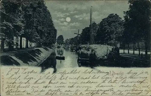 Mondschein Ak Utrecht Niederlande, Catharine Singel, Kanal