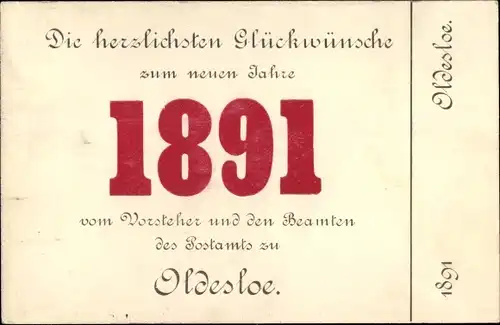 Postamt Neujahrsgrüße - vom Vorsteher und den Beamten des Postamtes Bad Oldesloe 1891